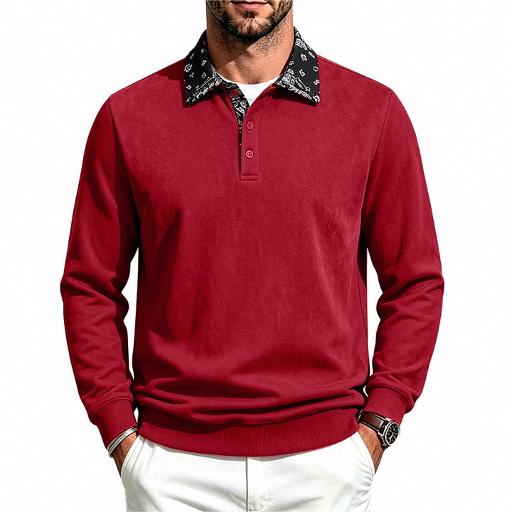 Herren Langarm-Polo aus Baumwollmischung mit kontrastierendem Hemdkragen Drune