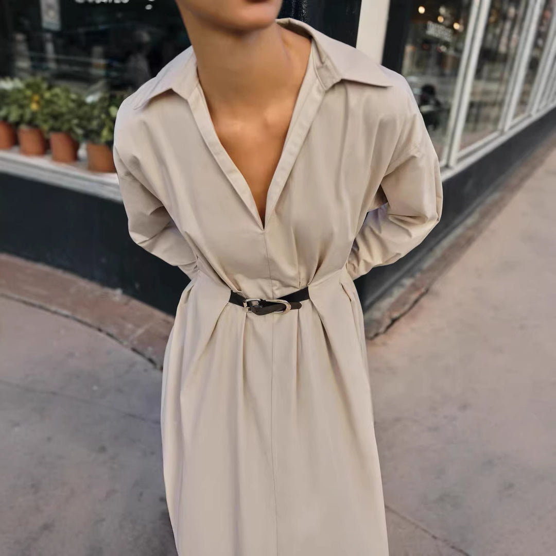 Damen Hemdblusenkleid mit Plissée‑Rock und schmalem Taillengürtel Drune