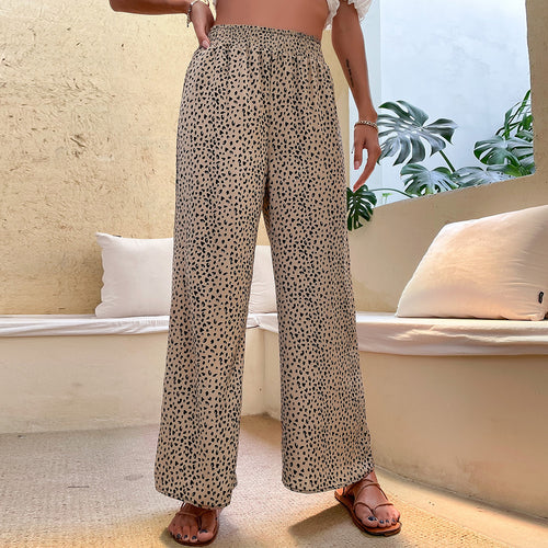 Damen Leichte Palazzo‑Hose mit hohem Gummibund und dezentem Animal‑Print Drune