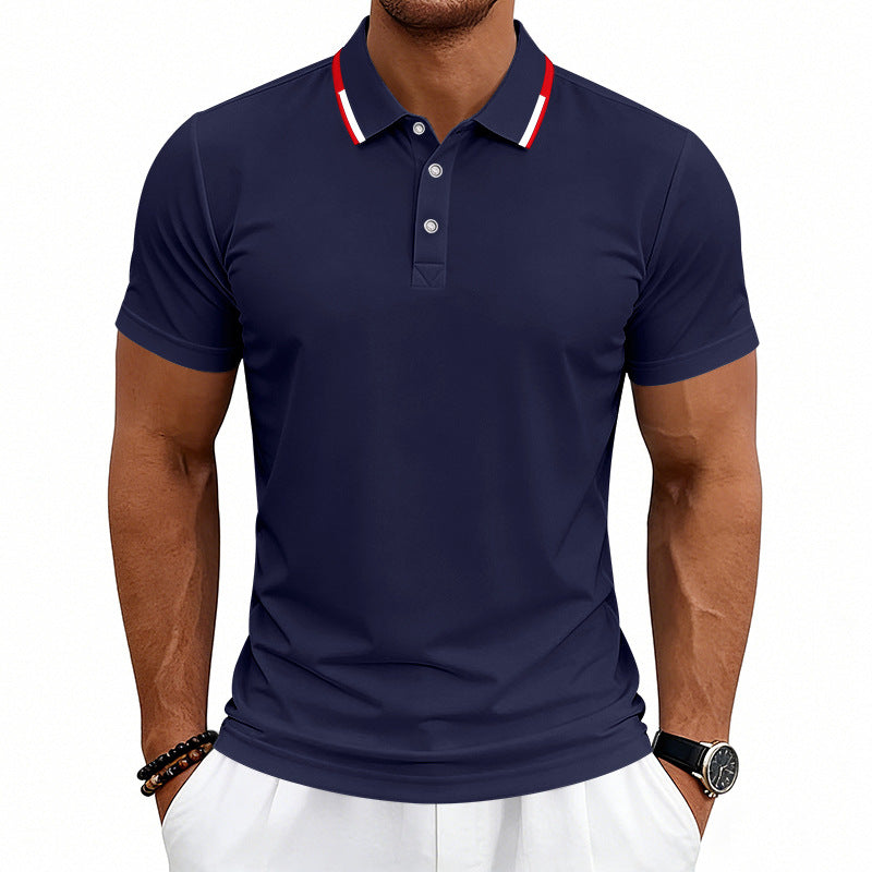 Herren nan tailliertes Kurzarm-Poloshirt mit Kontrastkragen aus atmungsaktivem Piqué Drune