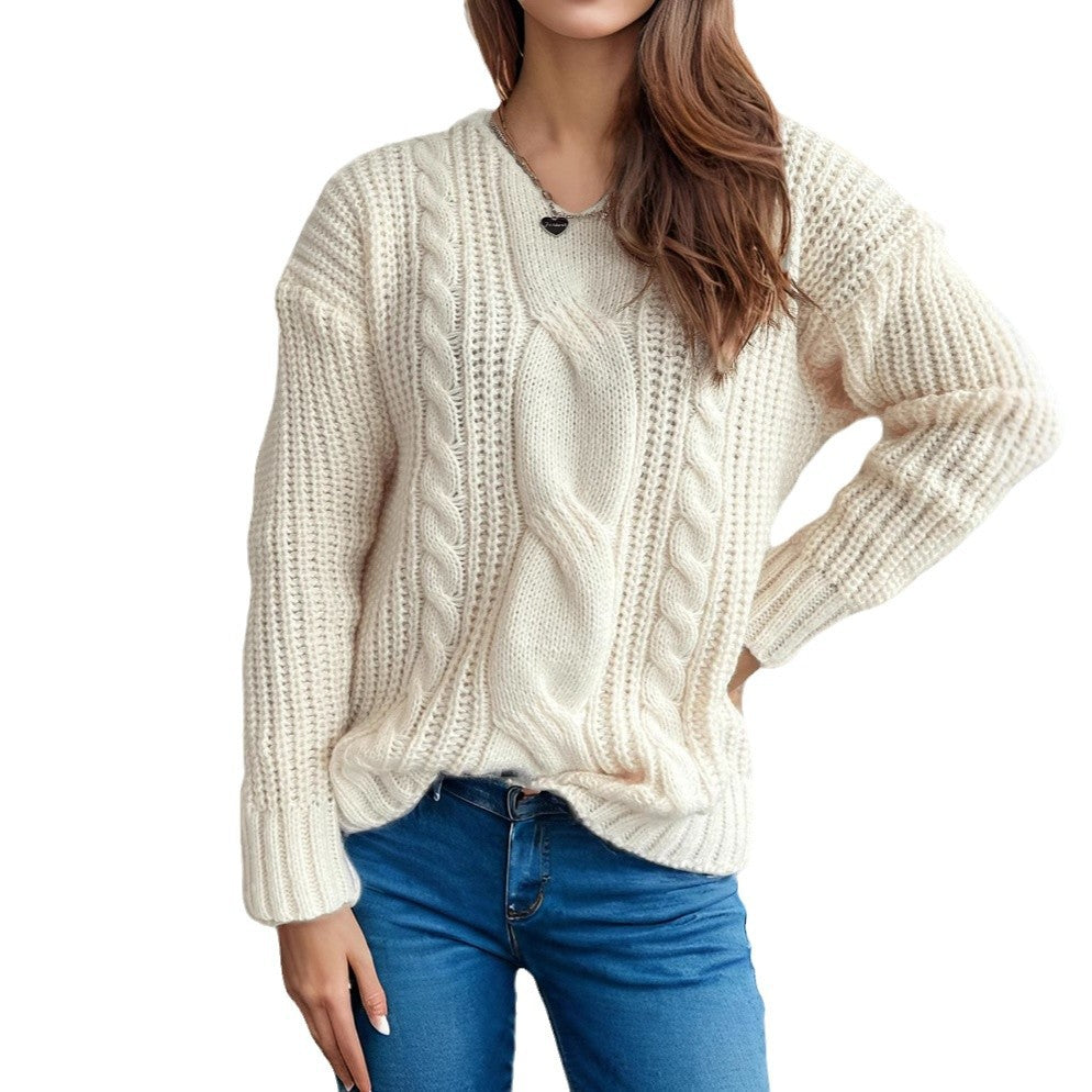 Damen Grobstrickpullover mit kreativem Zopfdesign und lässigem Schnitt Drune