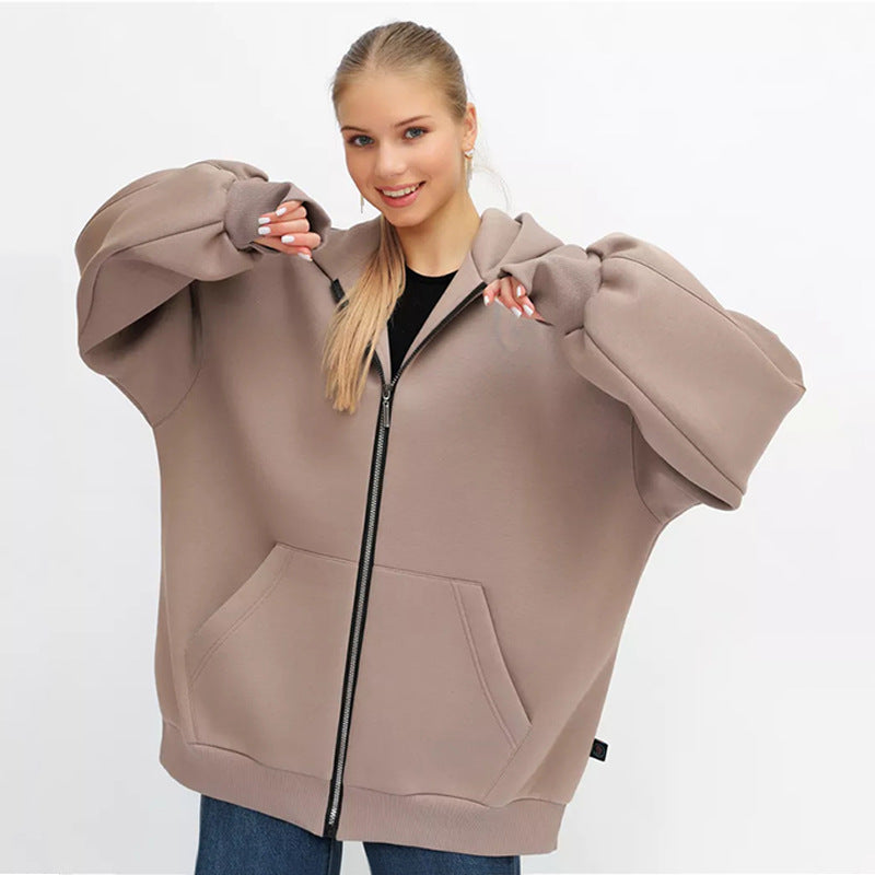 Damen lässiger Oversized Zip-Hoodie mit tiefen Taschen Drune