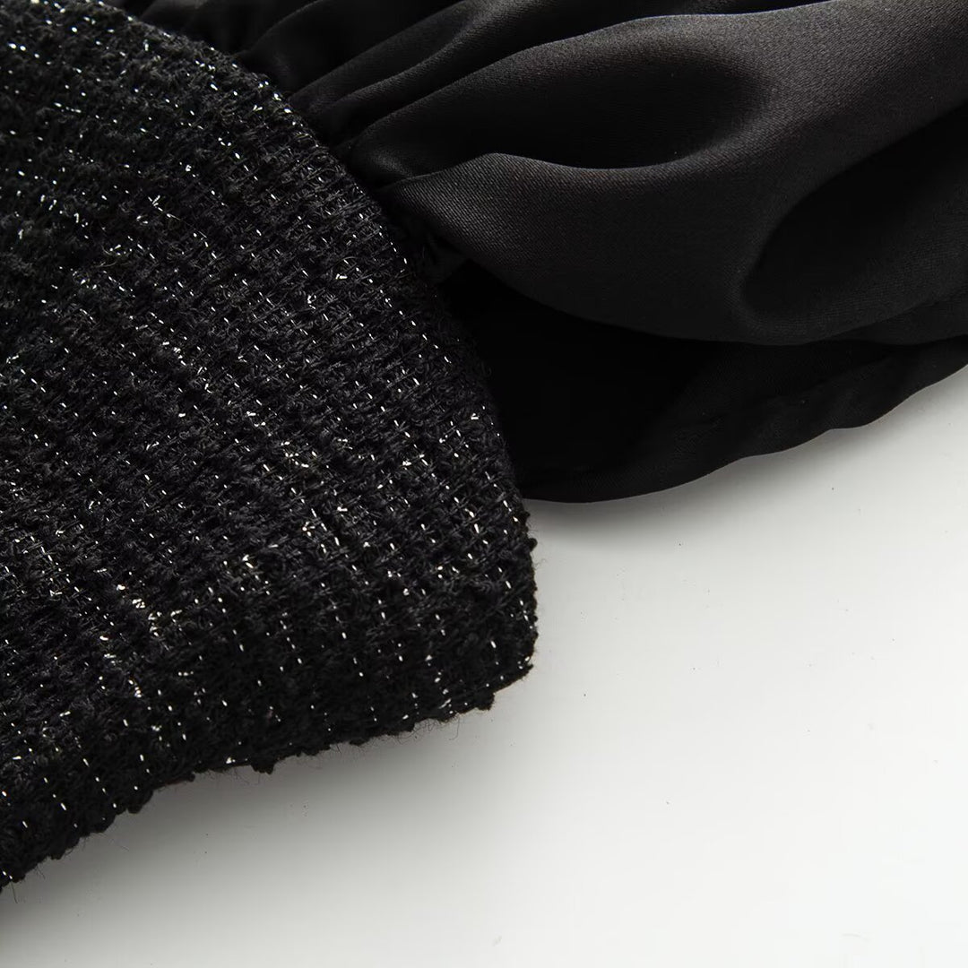 Damen Wickelbluse mit voluminösen Puffärmeln und dekorativen Knopfdetails Drune