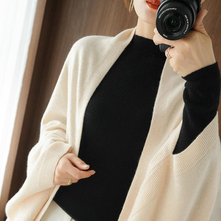Damen Langer offener Kaschmir‑Look Strick-Wrap mit überschnittener Ärmelpartie Drune