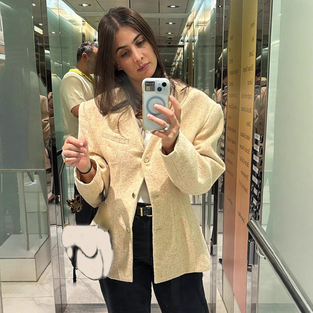 Damen Taillierter strukturierter Blazer mit V‑Ausschnitt und betonter Schulterpartie Drune