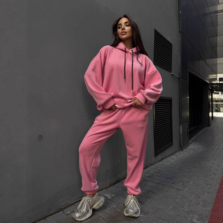 Damen kuscheliger Relaxed-Fit Sportanzug mit elastischem Bund und praktischen Taschen Drune