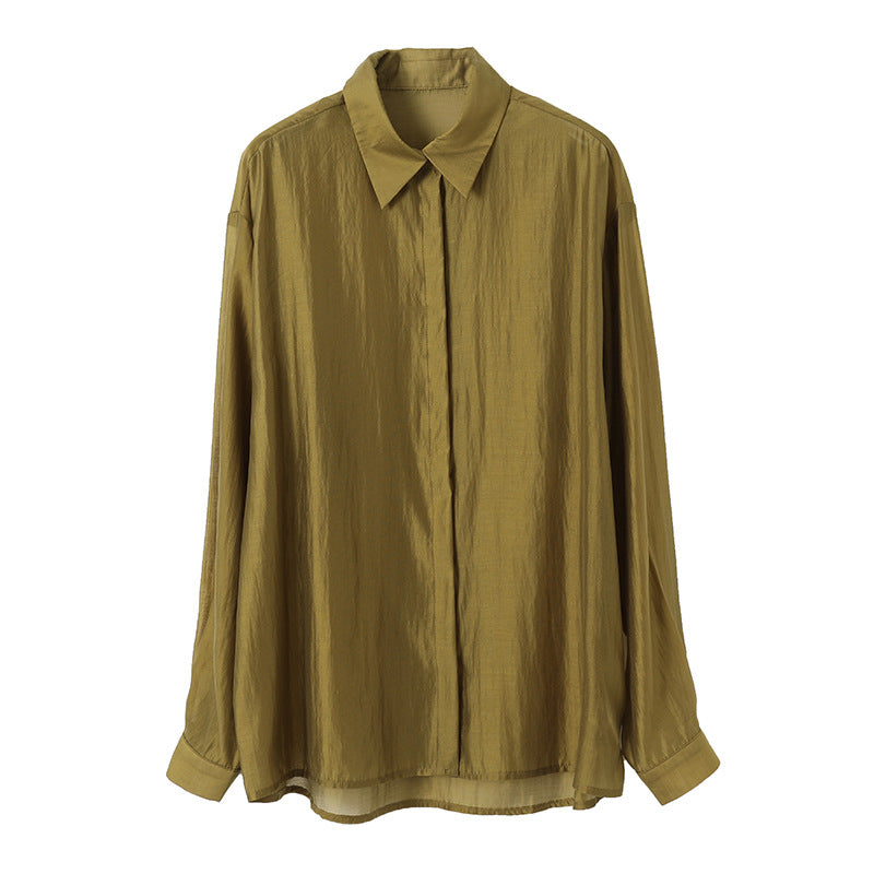 Damen elegante Viskosebluse mit überschnittenen Schultern und dekorativem Kragen Drune