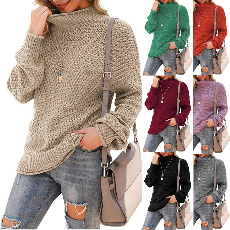 Damen Grobstrickpullover mit hohem Kragen und strukturierter Oberfläche Drune