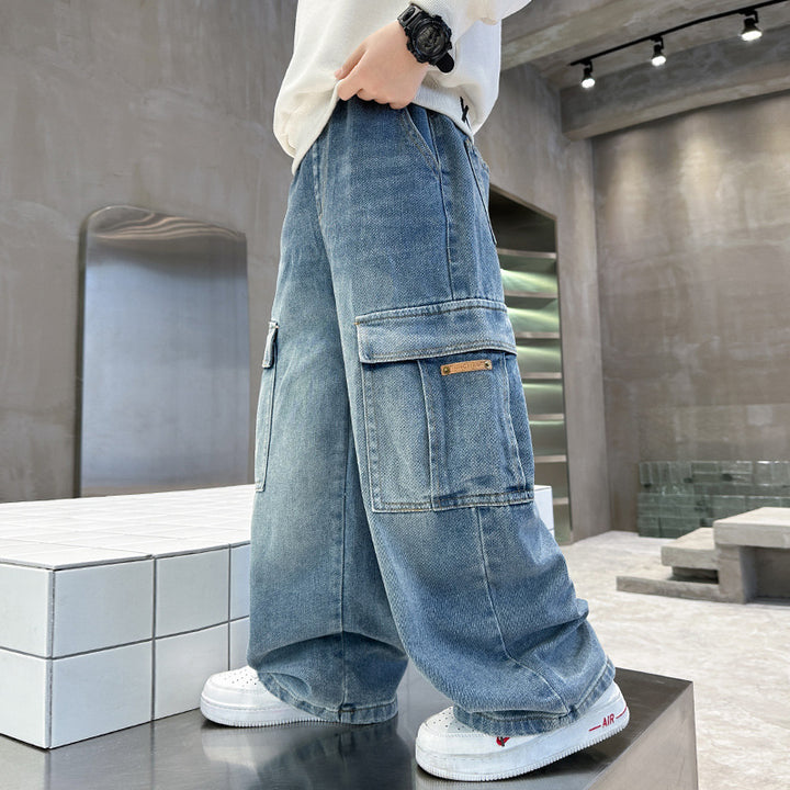 Unisex weite Cargo-Jeans mit tiefen Taschen Drune
