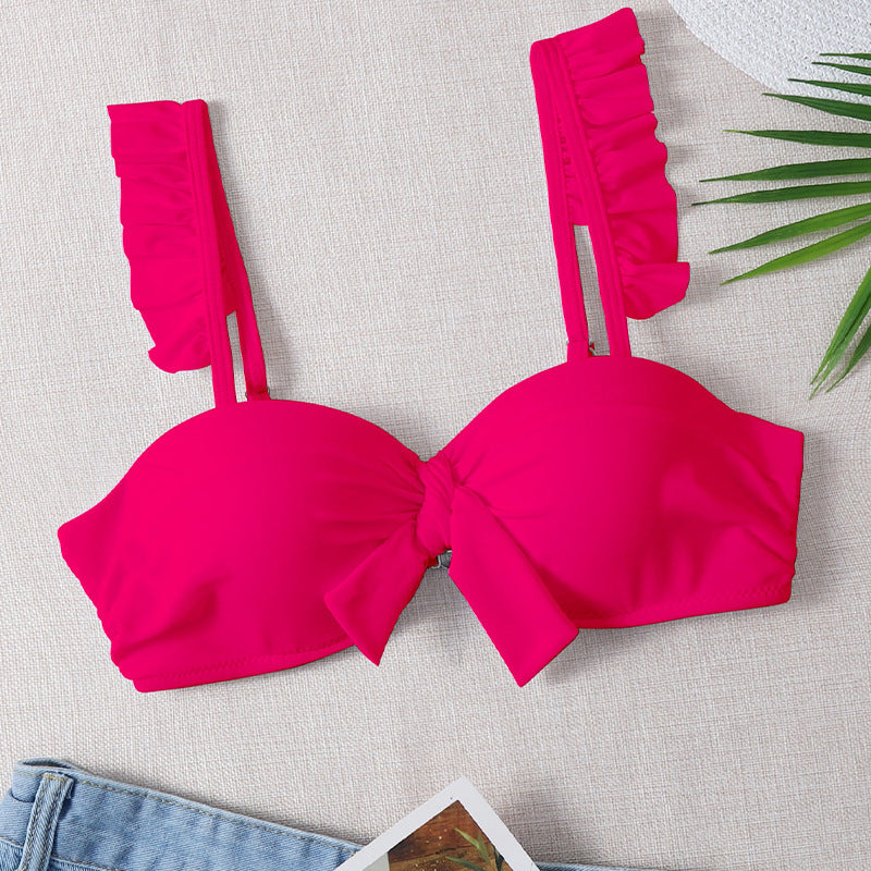 Damen Push-Up-Bikinioberteil mit dekorativem Knoten und Rüschen Drune