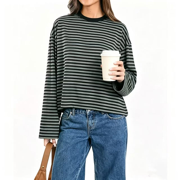 Damen gestreiftes Langarmshirt mit lässigem Schnitt und rundem Halsausschnitt