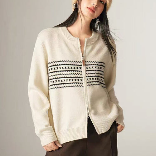 Damen Strickjacke mit Reißverschluss und Nordic-Muster Drune