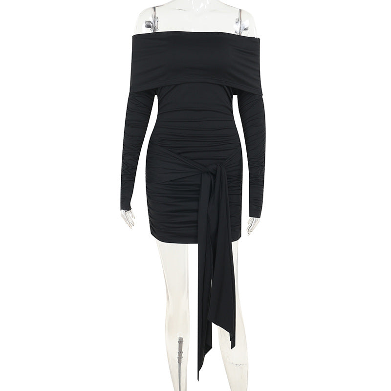 Damen Off-Shoulder Minikleid mit eleganter Raffung Drune
