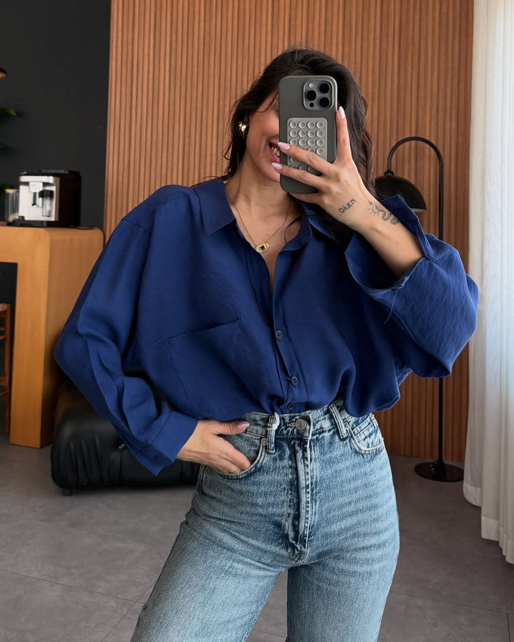 Damen Oversized Blusenhemd aus weichem Leinenstoff Drune