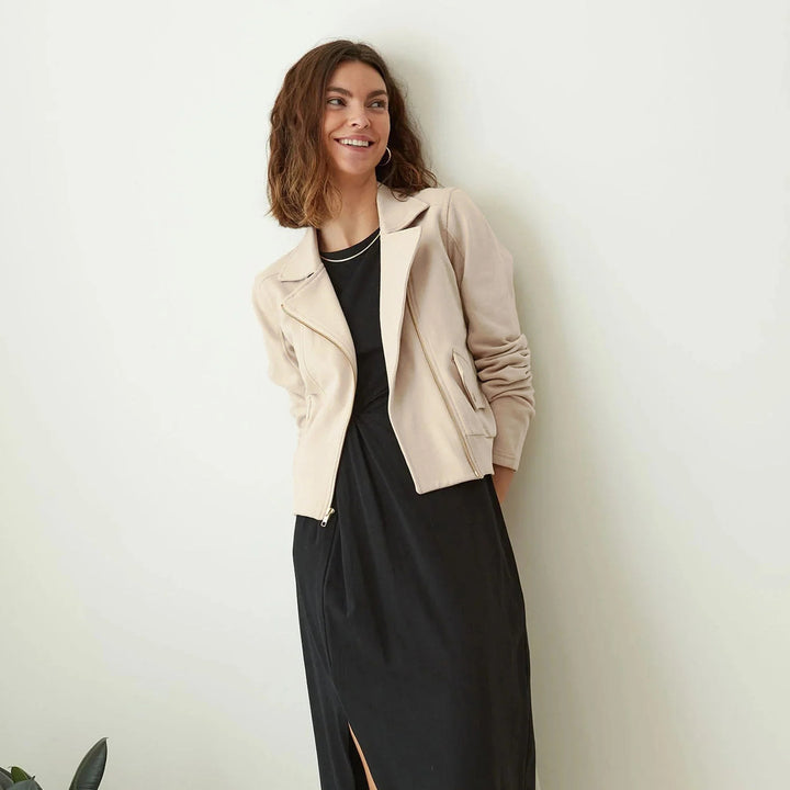 Damen Bikerjacke aus edlem Kunstleder mit modernem Schnitt und feiner Textur Drune
