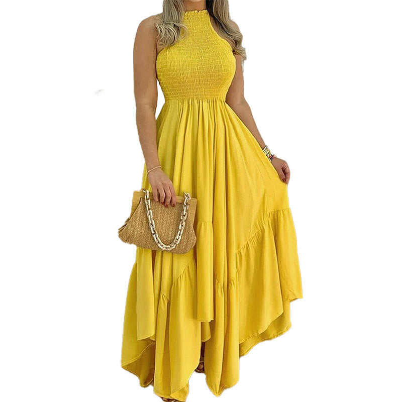 Damen Elegantes Maxikleid mit hochgeschlossenem Kragen und fließendem Rock Drune