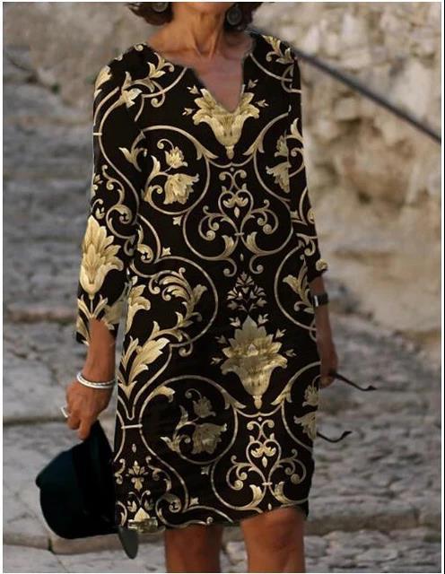 Damen Elegantes Kleid mit floralem Jacquard-Muster und V-Ausschnitt Drune