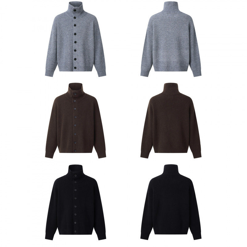 Unisex Boxy-Strickjacke mit Hemdkragen, gerippter Struktur und durchgehender Knopfleiste Drune