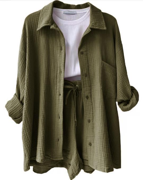 Damen lässiges Oversize-Hemd mit kurzem Schnitt und praktischen Taschen Drune