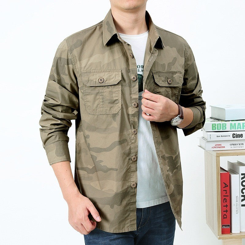 Herren nan militärisch inspiriertes Overshirt aus Baumwollmix mit Tarnmuster, Klappbrusttaschen und regular fit Drune