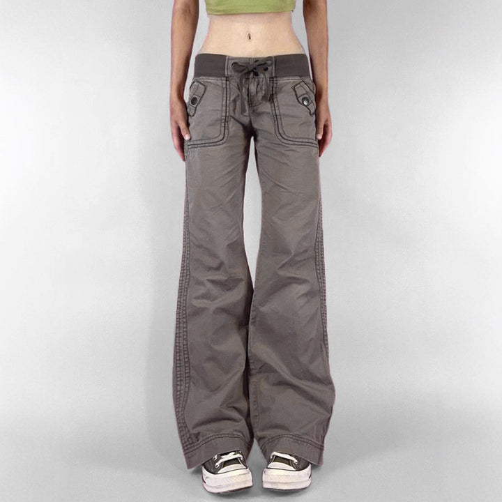 Damen nan Highwaist Schlaghose mit weitem Bein, hohem Bund und Gürtelschlaufen Drune