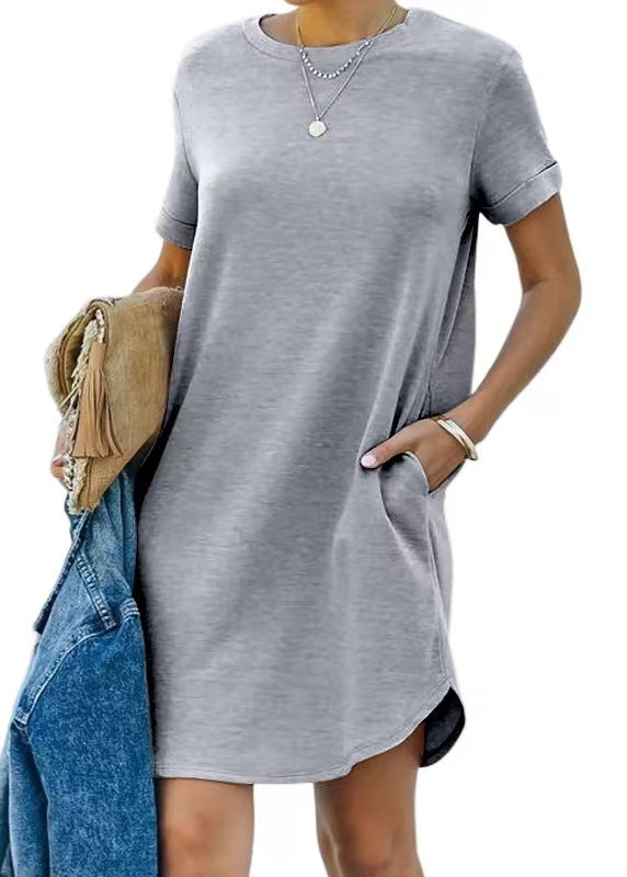Damen lässiges Freizeitkleid mit Taschen und Rundhalsausschnitt Drune