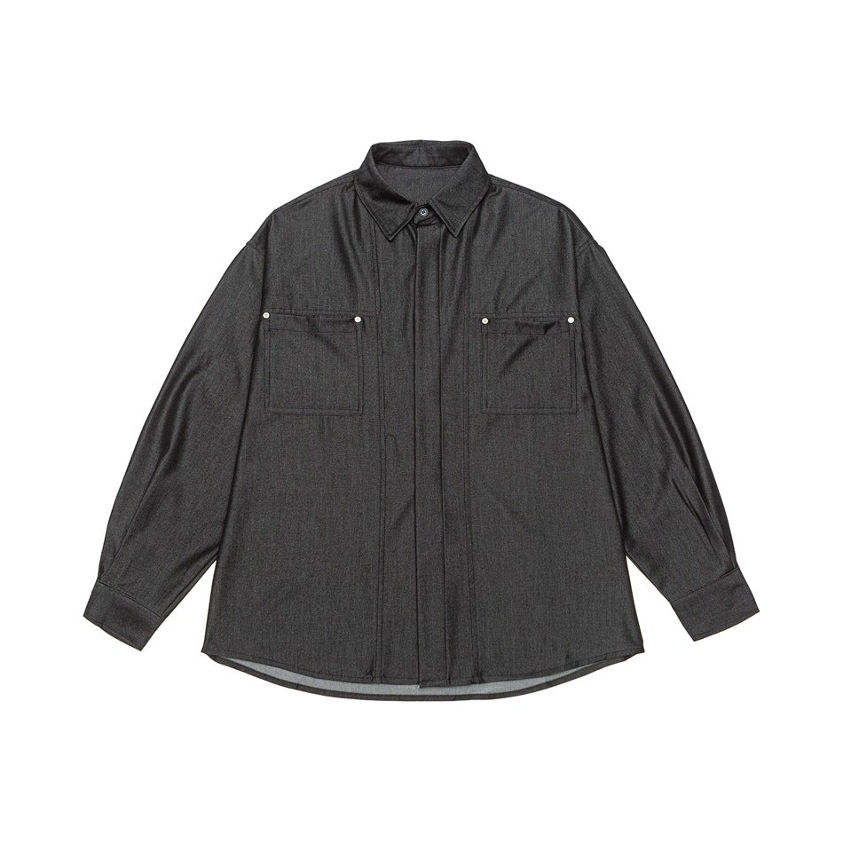 Herren Oversize Hemdjacke aus leichter Denim-Qualität mit verdeckter Knopfleiste und Brusttaschen Drune