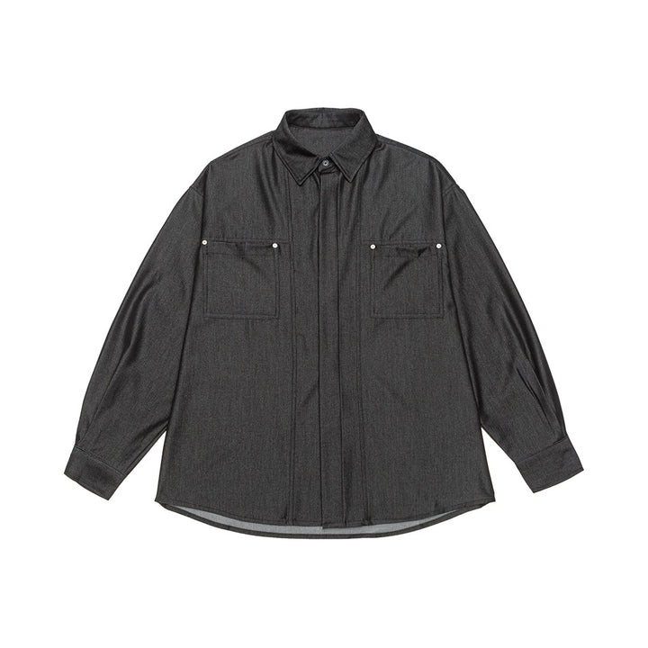 Herren Oversize Hemdjacke aus leichter Denim-Qualität mit verdeckter Knopfleiste und Brusttaschen Drune