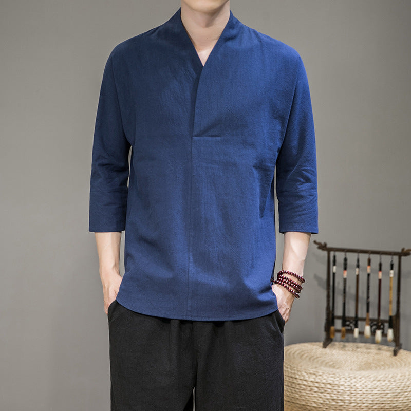 Herren nan modern geschnittene Kimono-Hemdjacke mit V-Kragen und 3/4-Ärmeln Drune