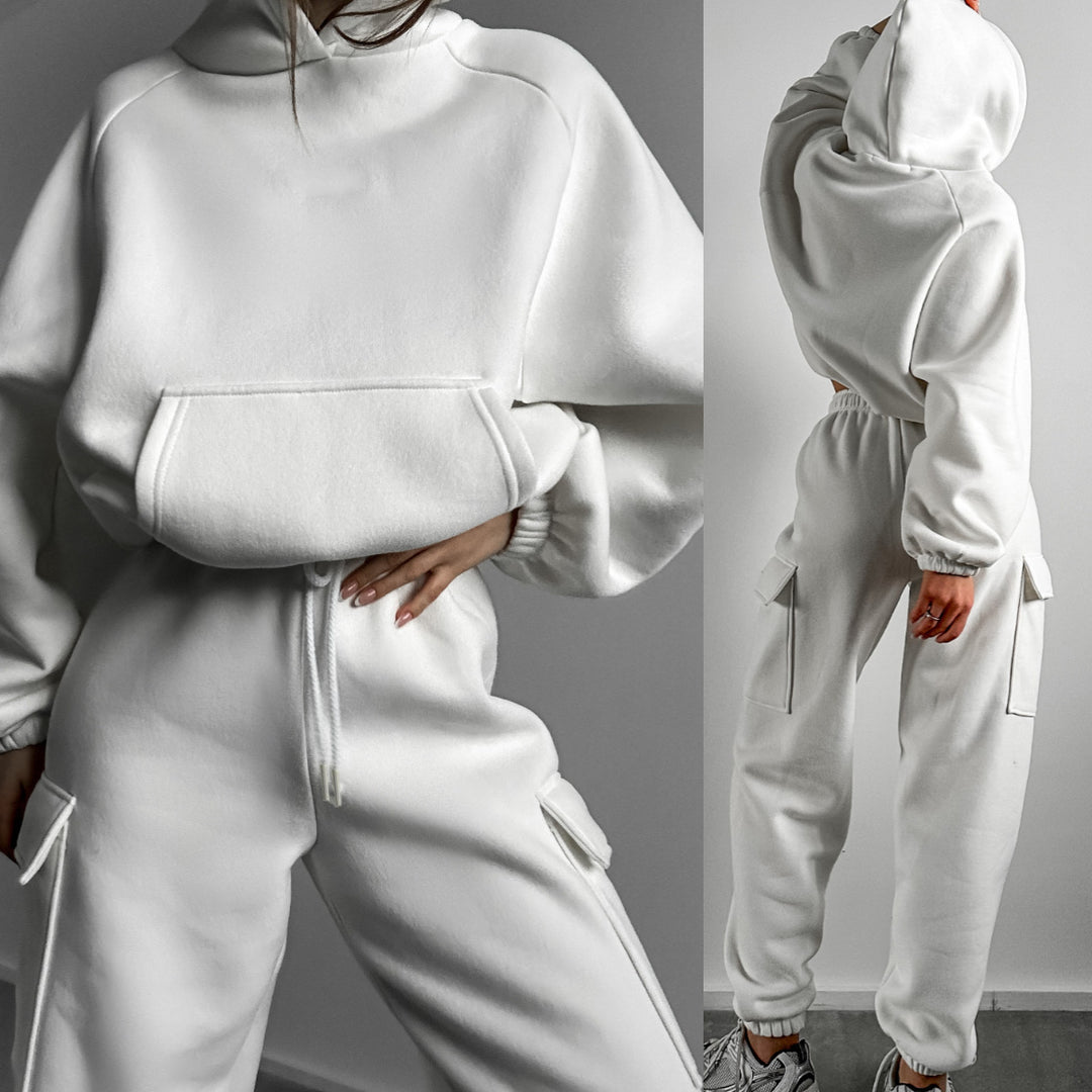 Damen oversized Hoodie mit Kängurutasche und Cargo-Jogginghose Set Drune