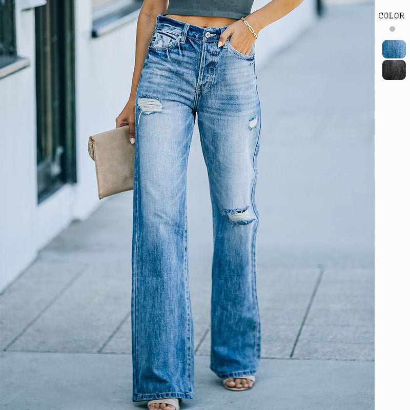 Damen Weit geschnittene Jeanshose mit Destroyed-Details Drune