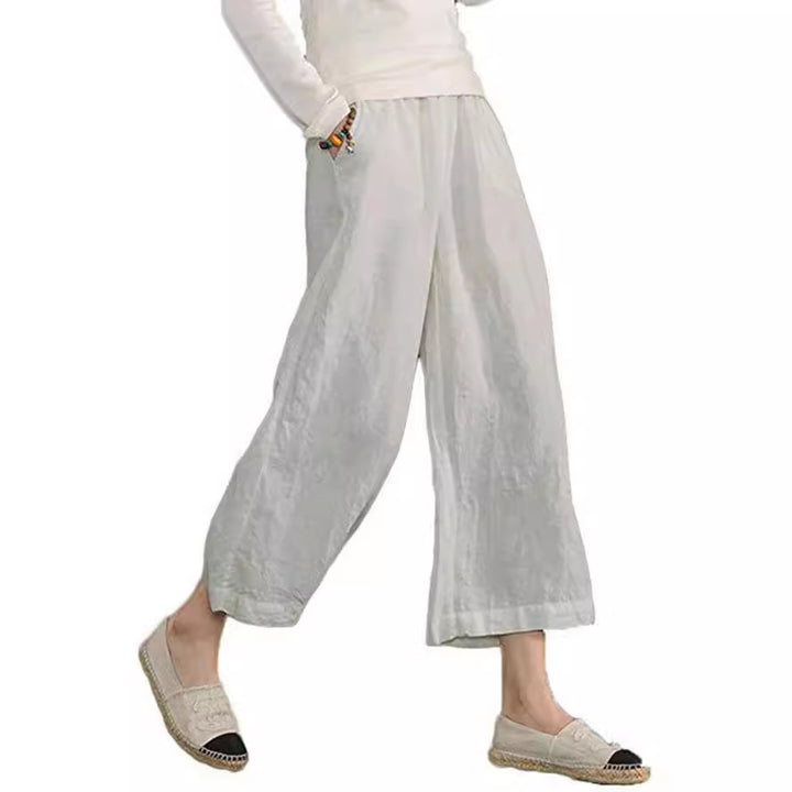 Damen weite Leinenhose mit elastischem Bund und praktischen Seitentaschen Drune