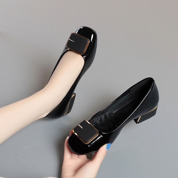 Damen elegante Ballerinas mit modischem Schmuckdetail und komfortablem Blockabsatz Drune
