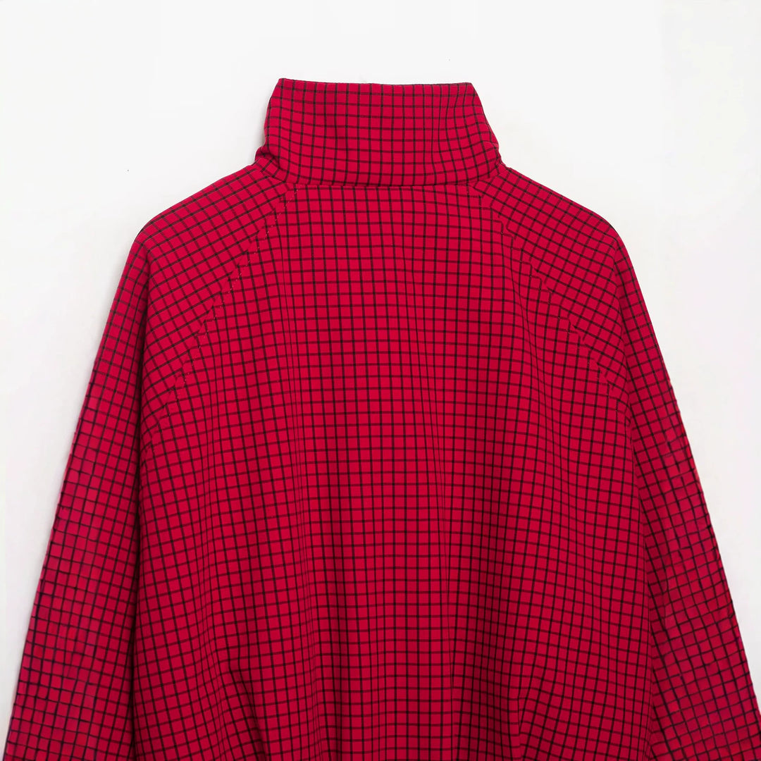 Damen Karierte Cropped-Boxy-Übergangsjacke mit hohem Stehkragen und Reißverschluss Drune