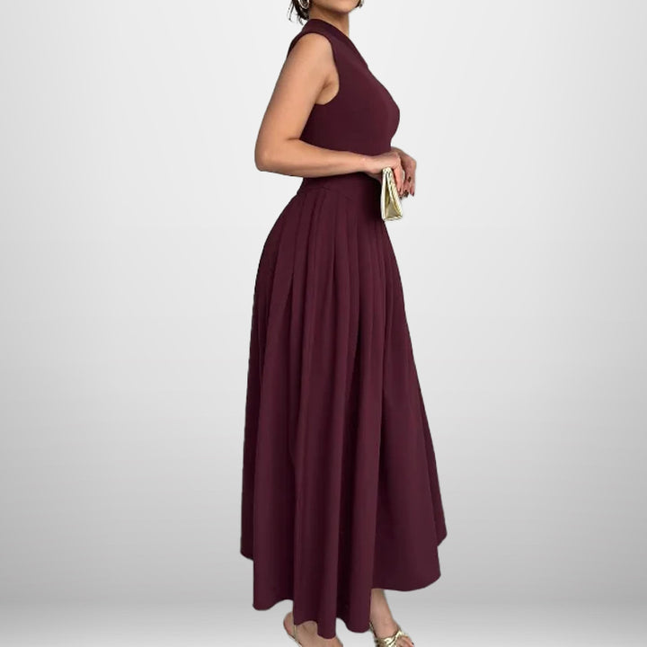 Damen Elegantes One-Shoulder Maxikleid mit Faltenwurf und fließendem Rock Drune