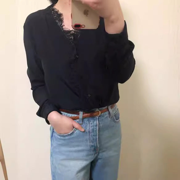 Damen Elegante Bluse mit Spitzenverzierung Drune