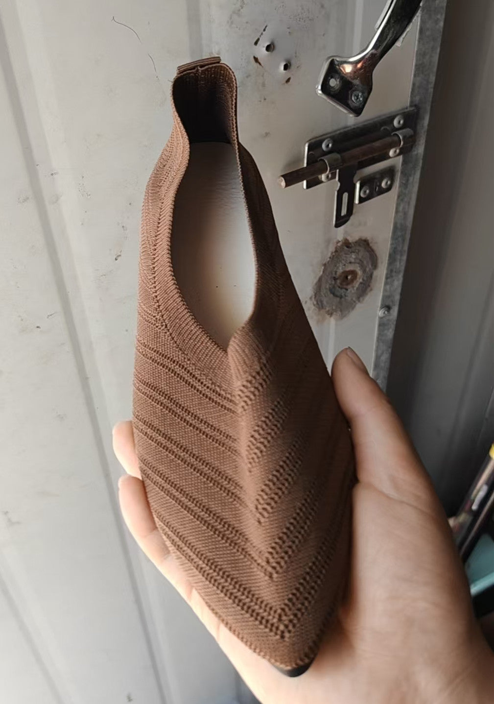 Damen elegante spitze Ballerinas mit modischem Strickdesign Drune