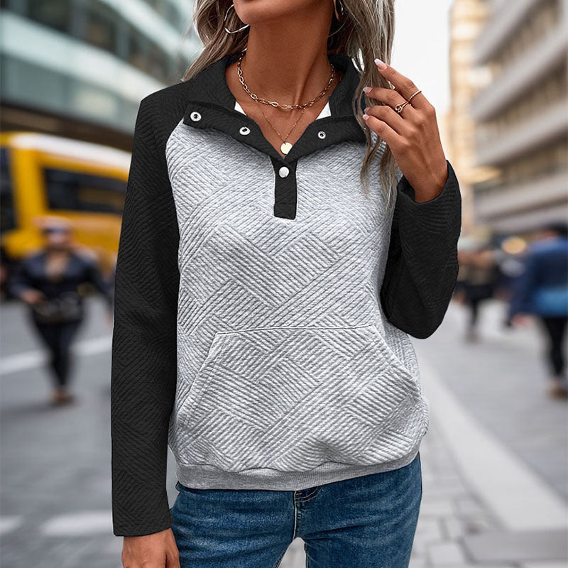 Damen Sportlicher Pullover mit Stehkragen und Knopfdetails Drune