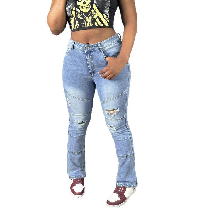 Damen Hochtaillierte Distressed Flared-Jeans mit Paneelnähten Drune