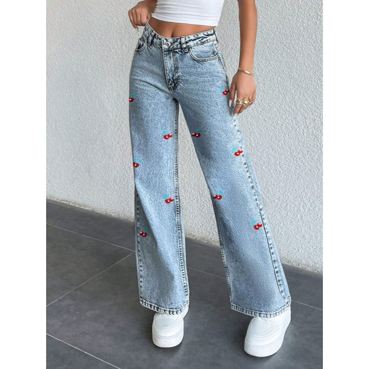 Damen Weit geschnittene Jeans im fruchtigem Stickdesign Drune