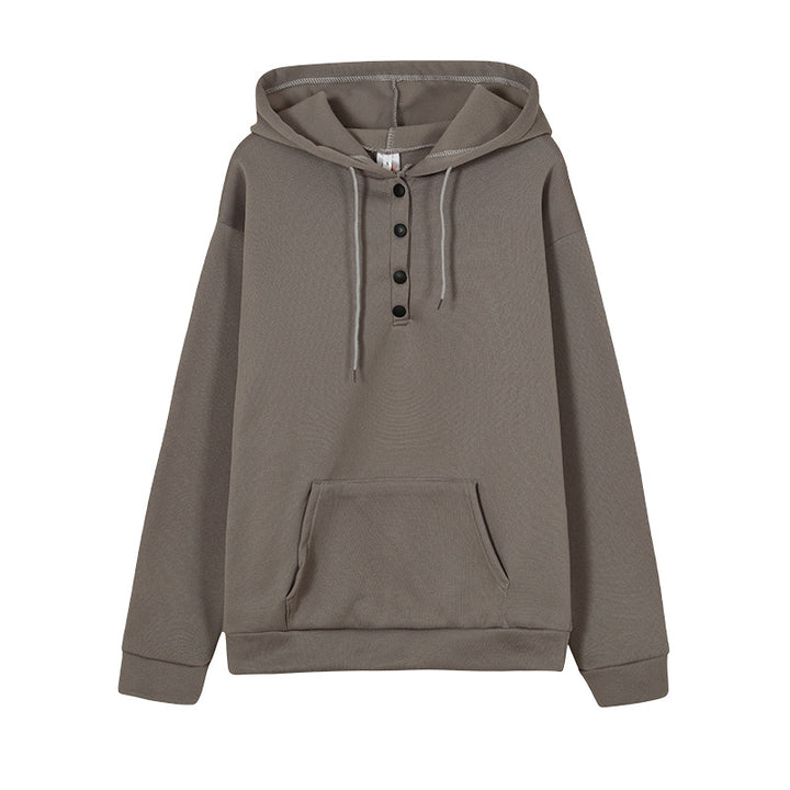 Damen Kapuzenpullover mit Knopfdetails und praktischer Kängurutasche Drune