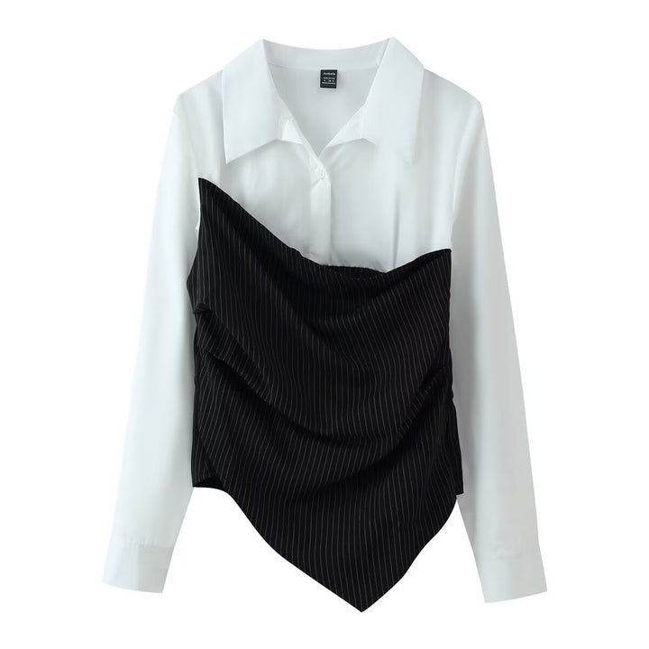 Damen Bluse mit asymmetrischem Pinstripe-Corsage-Overlay Drune