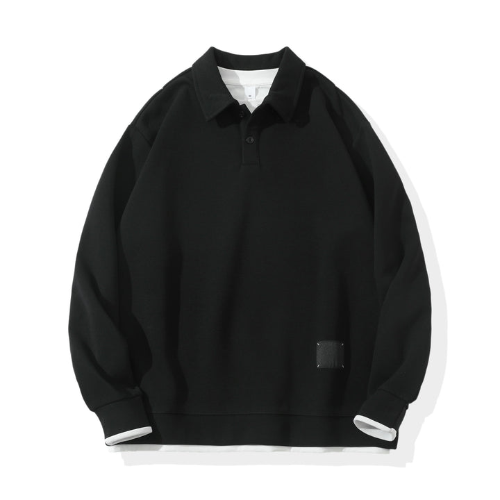 Unisex Oversize-Poloshirt-Sweatshirt mit Halbknopfleiste und Layering-Effekt Drune