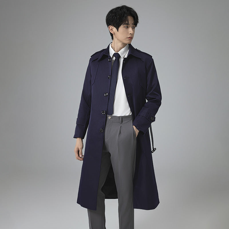 Herren Trenchcoat mit Taillengürtel, Schulterklappen und klassischer Knopfleiste Drune