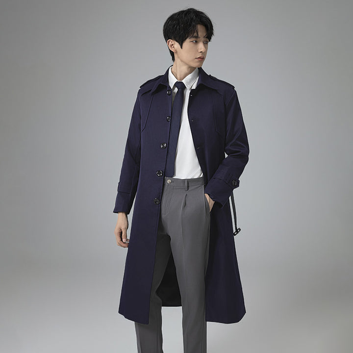 Herren Trenchcoat mit Taillengürtel, Schulterklappen und klassischer Knopfleiste Drune