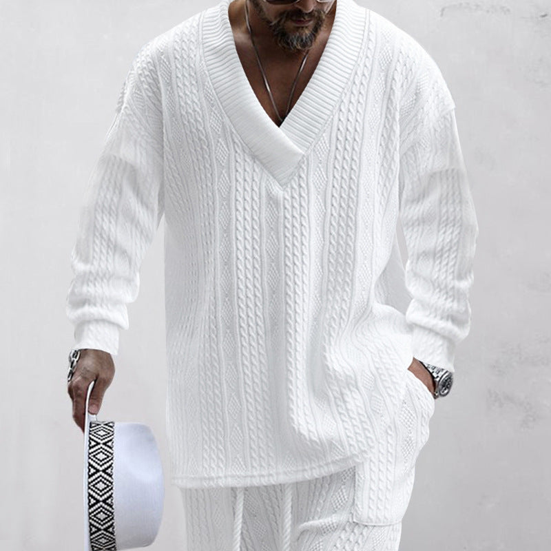 Herren Luxus Strickpullover mit V-Ausschnitt und modernen Zopfmustern Drune
