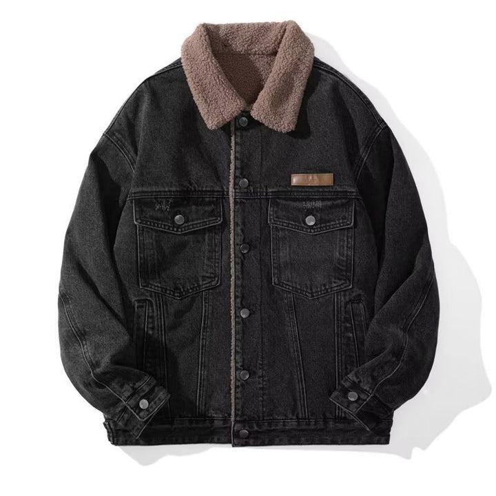 Herren Gemütliche Denimjacke mit Kunstfellkragen Drune
