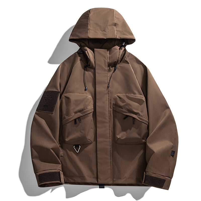 Herren Wasserabweisende technische Utility-Jacke mit Kapuze, Multifunktions‑Taschen & verstellbaren Klettmanschetten Drune
