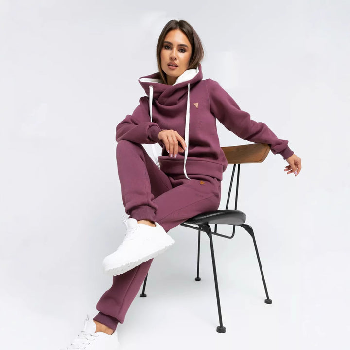 Damen Loungewear-Set mit Schalkragen-Hoodie und taillierter Jogginghose Drune