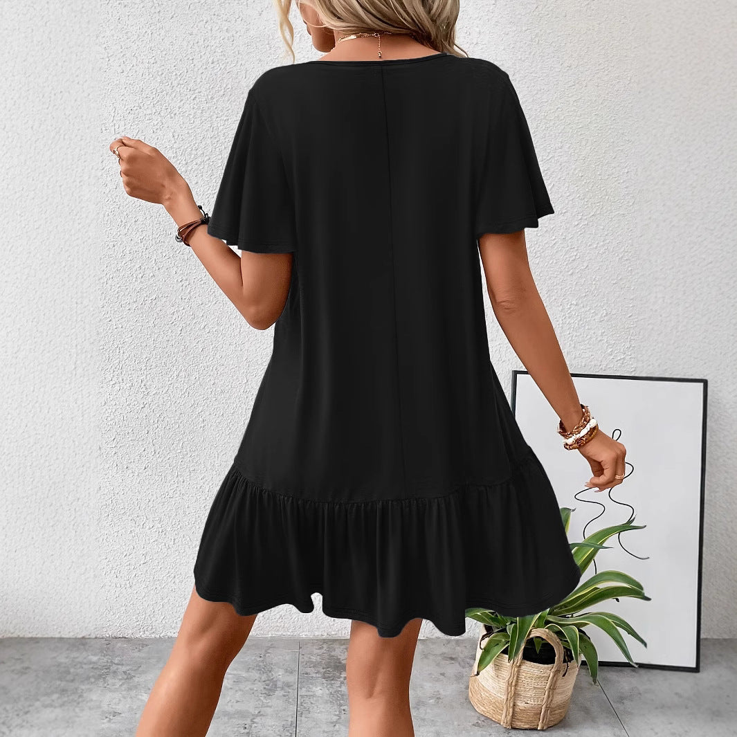 Damen Freizeitkleid mit voluminösen Rüschen und lässigen Ärmeln Drune